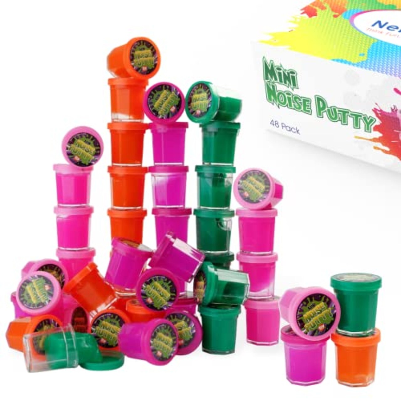 48 Pieces Mega Slime Party Favors 1.5" Mini Noise Putty in Assorted Neon Colors Bulk Toys Stocking Stuffers and Birthday Party Favors 4 Dozen Pack